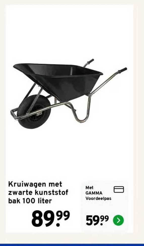 Kruiwagen met zwarte kunststof bak 100 liter
