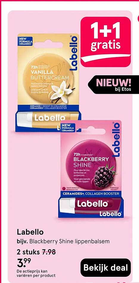 Labello bijv. Blackberry Shine lippenbalsem 2 stuks 1+1 gratis
