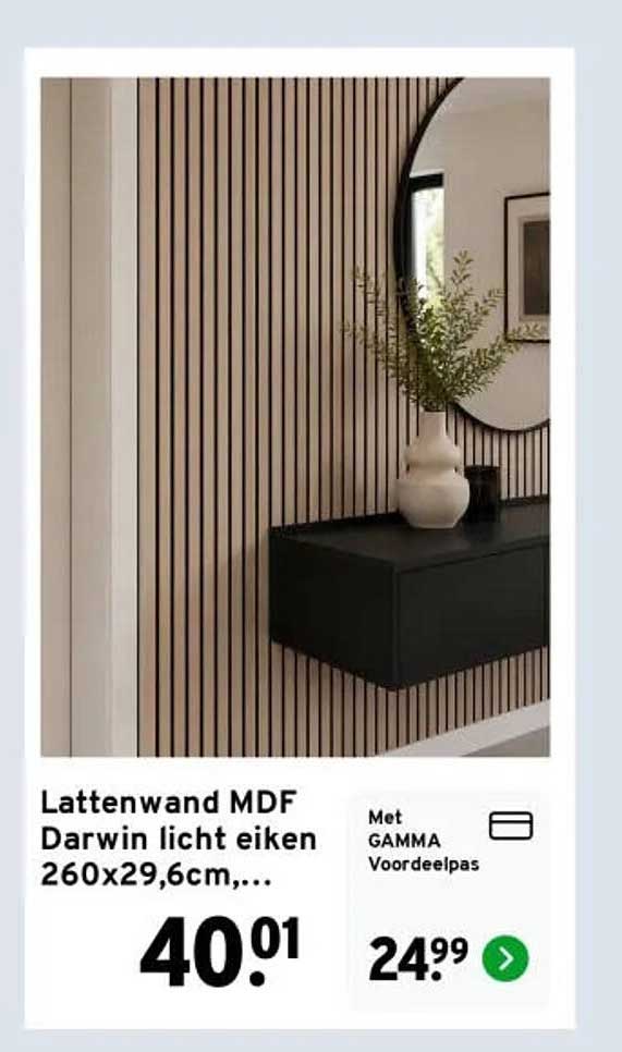 Lattenwand MDF Darwin licht eiken 260x29,6cm,...