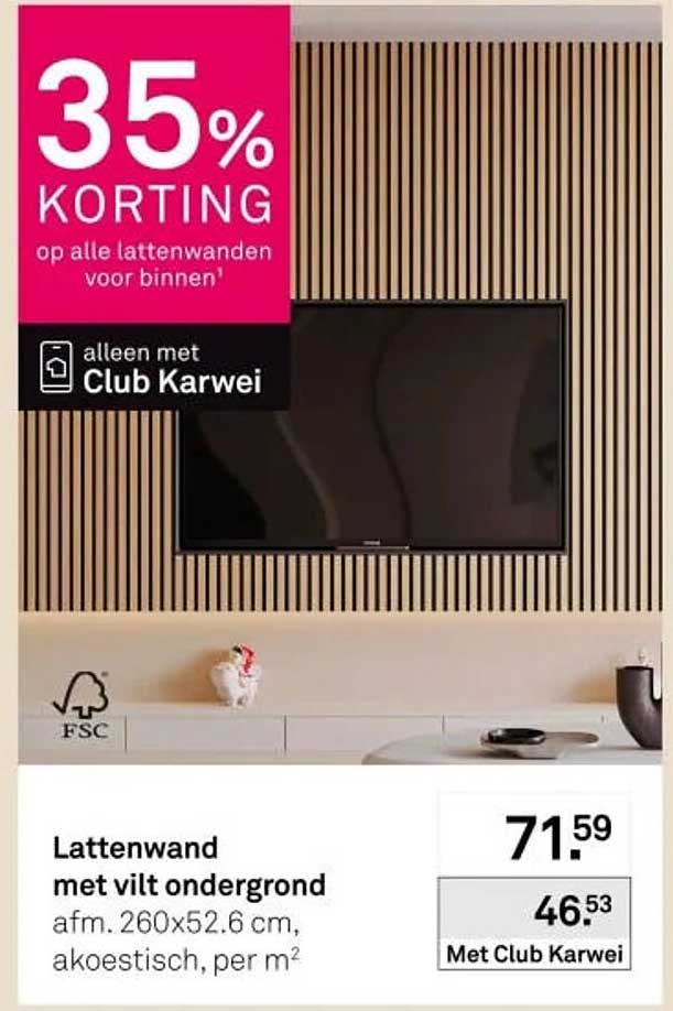 Lattenwand met vilt ondergrond 35% KORTING