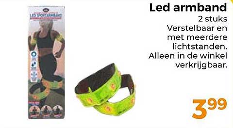 Led armband 2 stuks Verstelbaar en met meerdere lichtstanden. Alleen in de winkel verkrijgbaar.