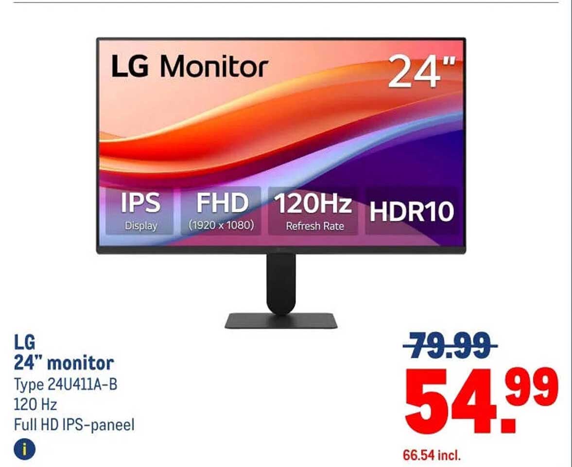 LG 24" monitor Type 24U411A-B 120 Hz Full HD IPS-paneel