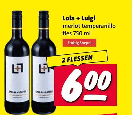 Lola + Luigi merlot temperanillo fles 750 ml 2 FLESSEN