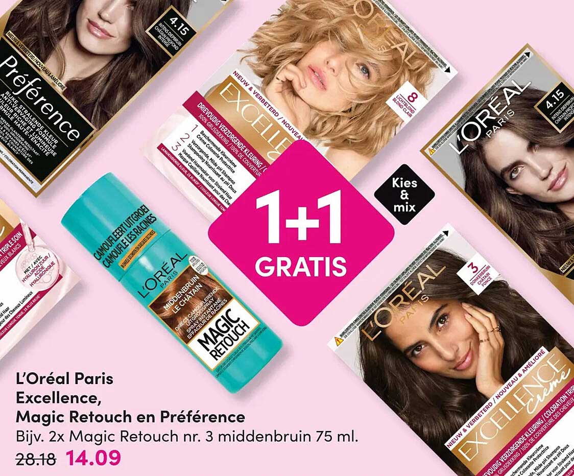 L'Oréal Paris Excellence, Magic Retouch en Préférence 1+1 GRATIS