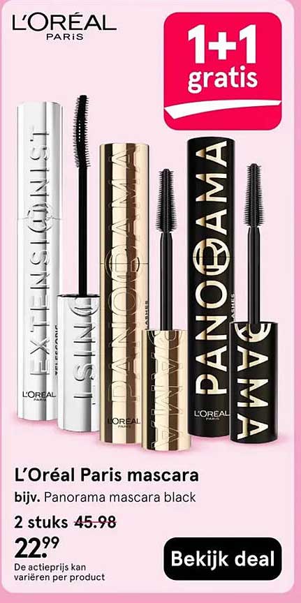 L’Oréal Paris mascara, bijv. Panorama mascara black 1+1 gratis