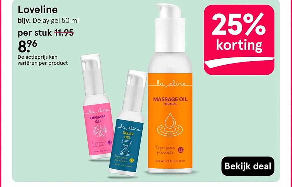 Loveline bijv. Delay gel 50 ml 25% korting