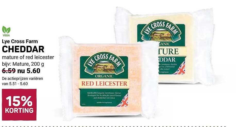 Lye Cross Farm CHEDDAR mature of red leicester bijv: Mature, 200 g 15% KORTING