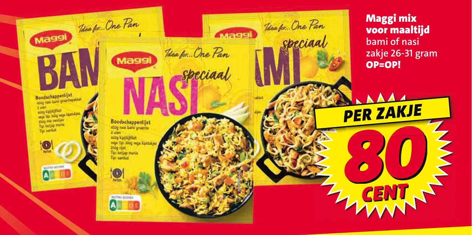 Maggi mix voor maaltijden bami of nasi zakje 26-31 gram OP=OP!