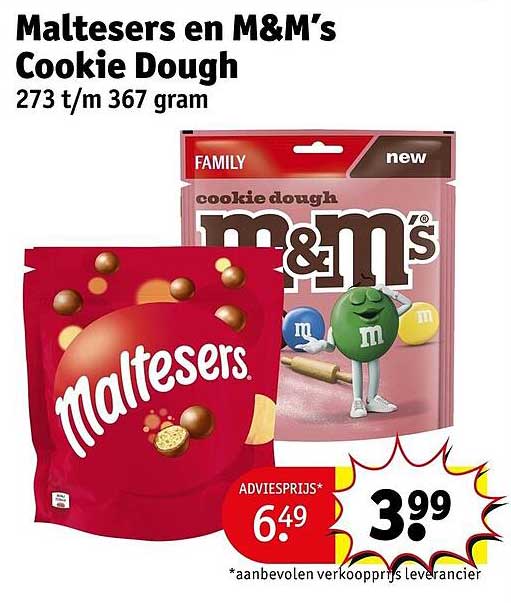 Maltesers en M&M’s Cookie Dough 273 t/m 367 gram