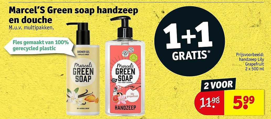Marcel’s Green soap handzeep en douche 1+1 GRATIS