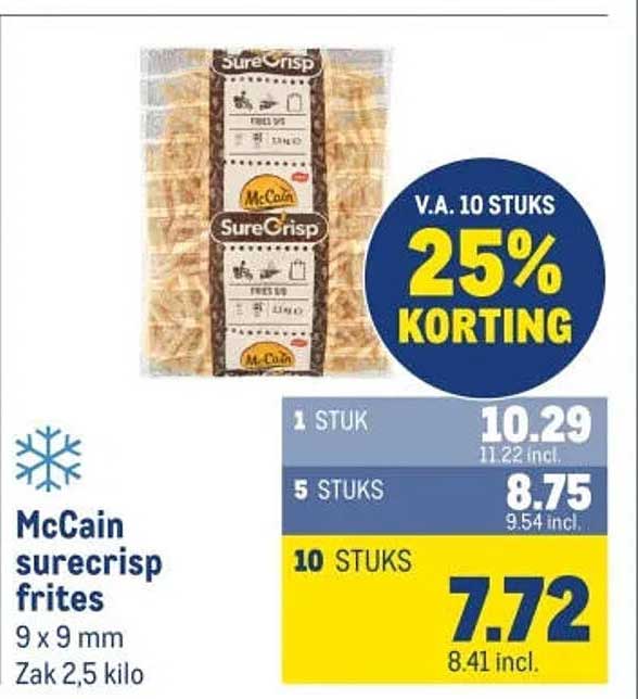 McCain surecrisp frites 9 x 9 mm Zak 2,5 kilo