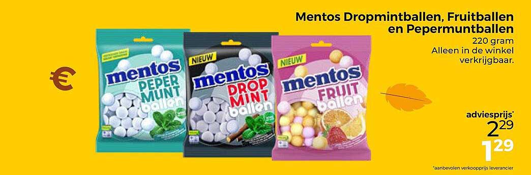 Mentos Dropmintballen, Fruitballen en Peppermuntballen 220 gram