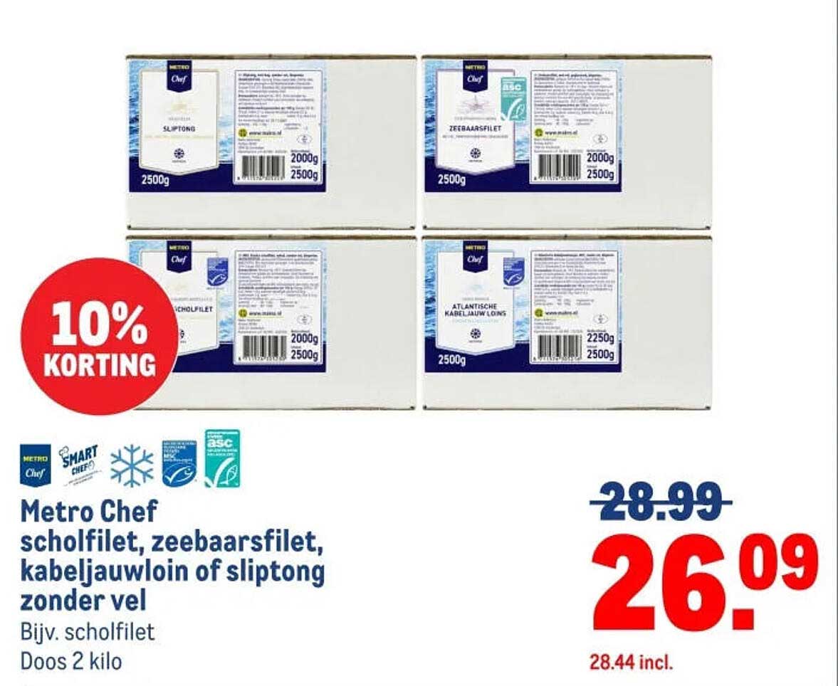 Metro Chef scholfilet, zeebaarsfilet, kabeljauwloin of sliptong zonder vel