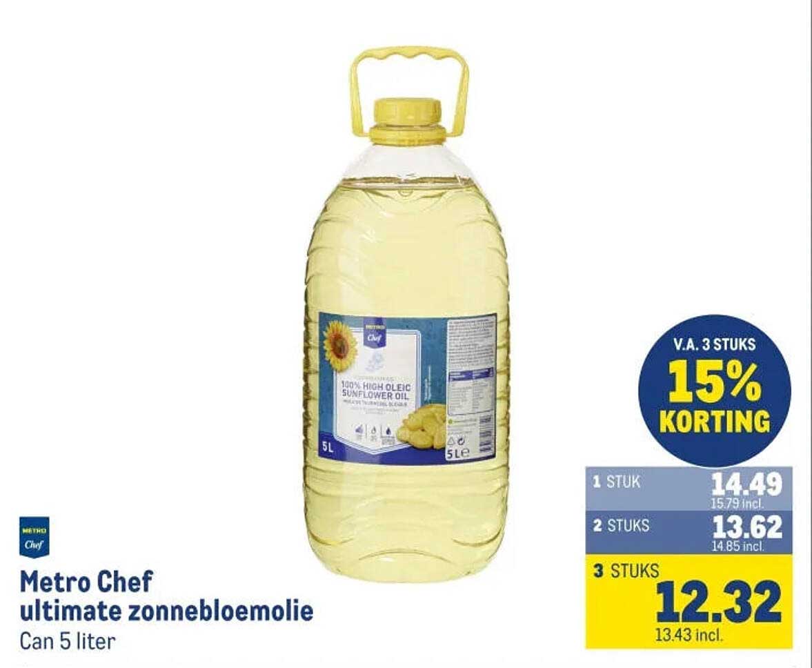Metro Chef ultimate zonnebloemolie Can 5 liter V.A. 3 STUKS 15% KORTING