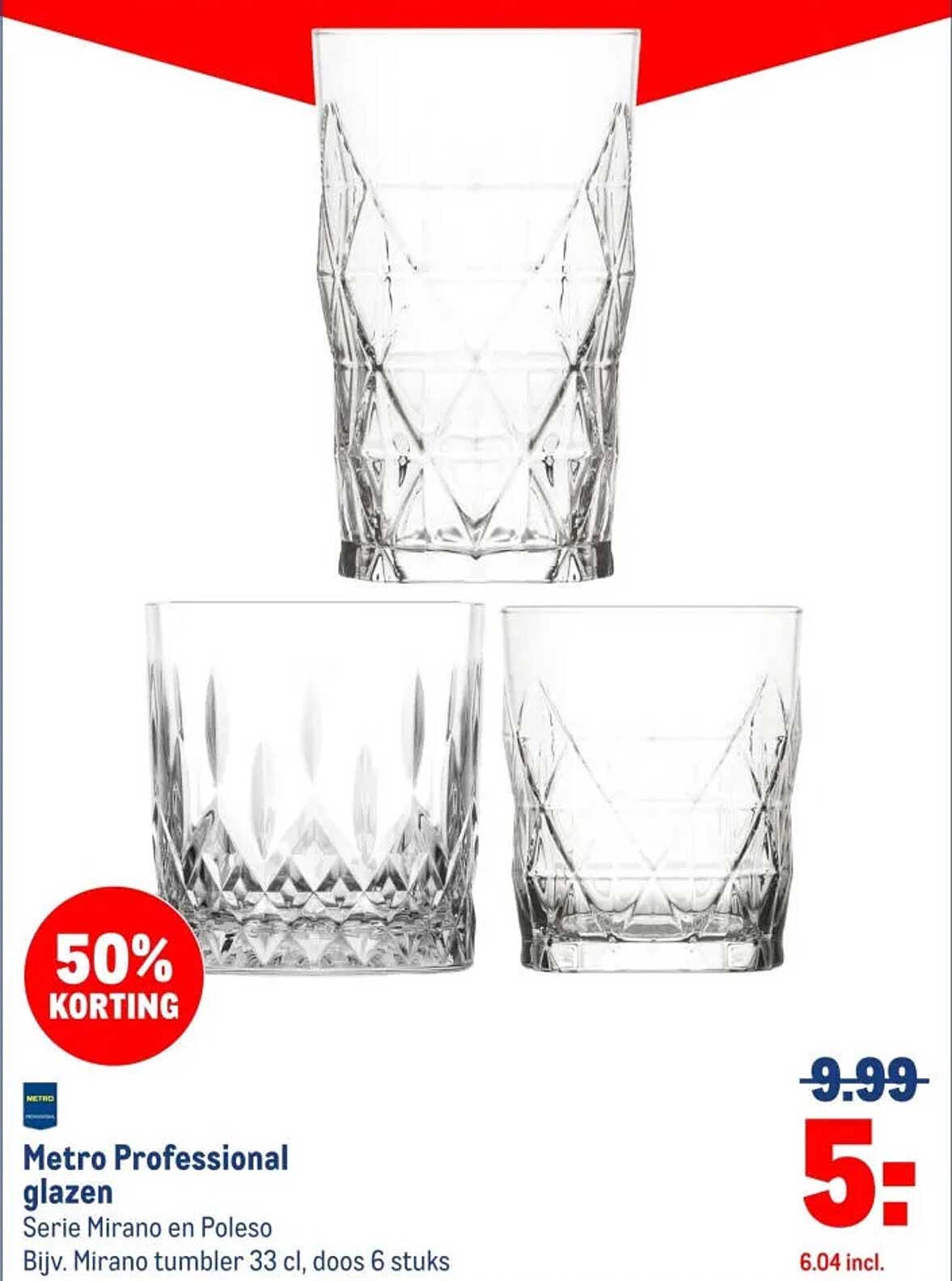 Metro Professional glazen Serie Mirano en Poleso Bijv. Mirano tumbler 33 cl, doos 6 stuks 50% KORTING