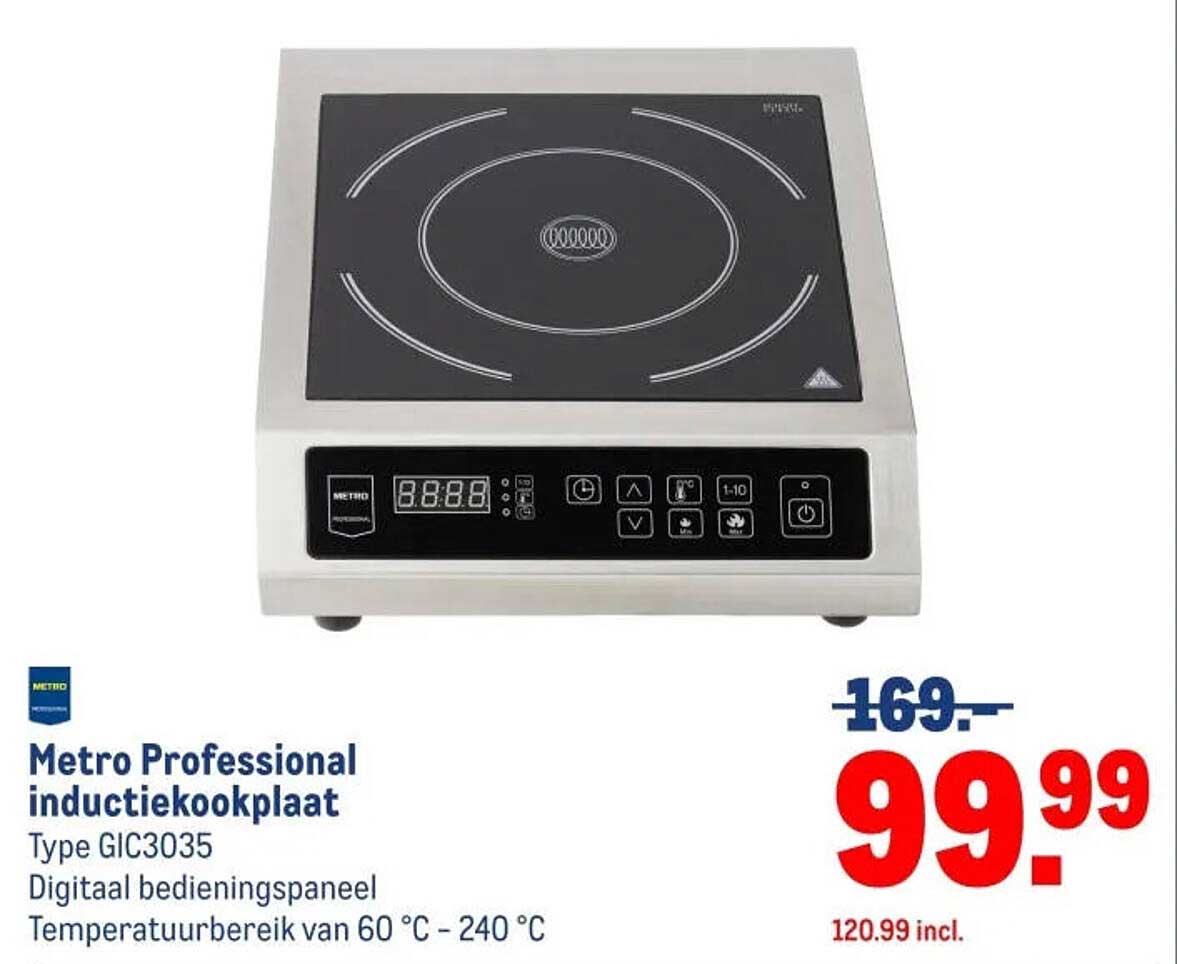Metro Professional inductiekookplaat Type GIC3035 Digitaal bedieningspaneel Temperatuurbereik van 60 °C - 240 °C