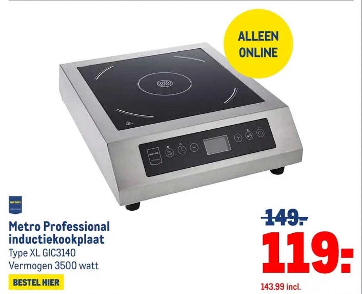 Metro Professional inductiekookplaat Type XL GIC3140 Vermogen 3500 watt BESTEL HIER