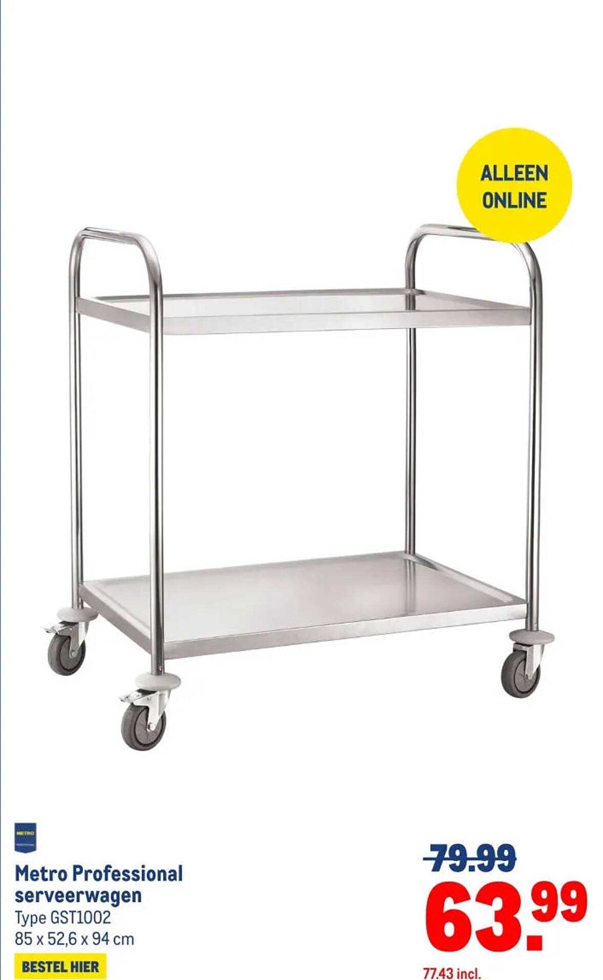 Metro Professional serveerwagen Type GST1002 85 x 52,6 x 94 cm