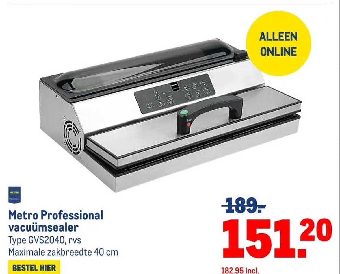 Metro Professional vacuümsealer Type GVS2040, rvs Maximale zakbreedte 40 cm