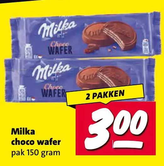 Milka choco wafer pak 150 gram 2 pakken