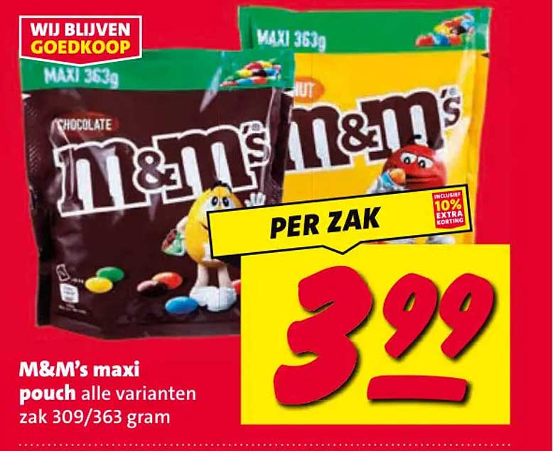 M&M’s maxi pouch alle varianten zak 309/363 gram