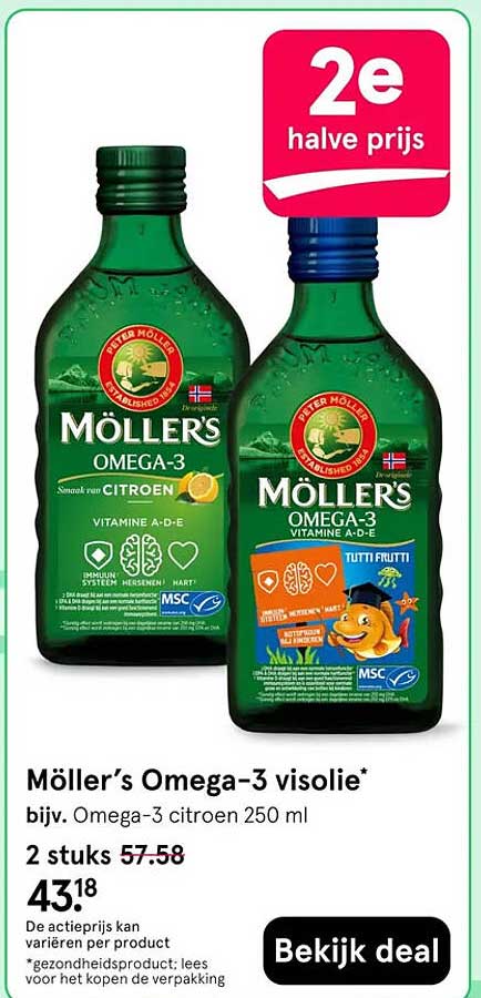 Möller’s Omega-3 visolie 2e halve prijs
