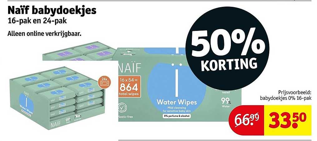 Naïf babydoekjes 16-pak en 24-pak - 50% korting