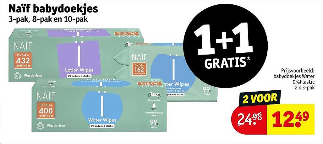 Naïf babydoekjes 3-pak, 8-pak en 10-pak 1+1 GRATIS*