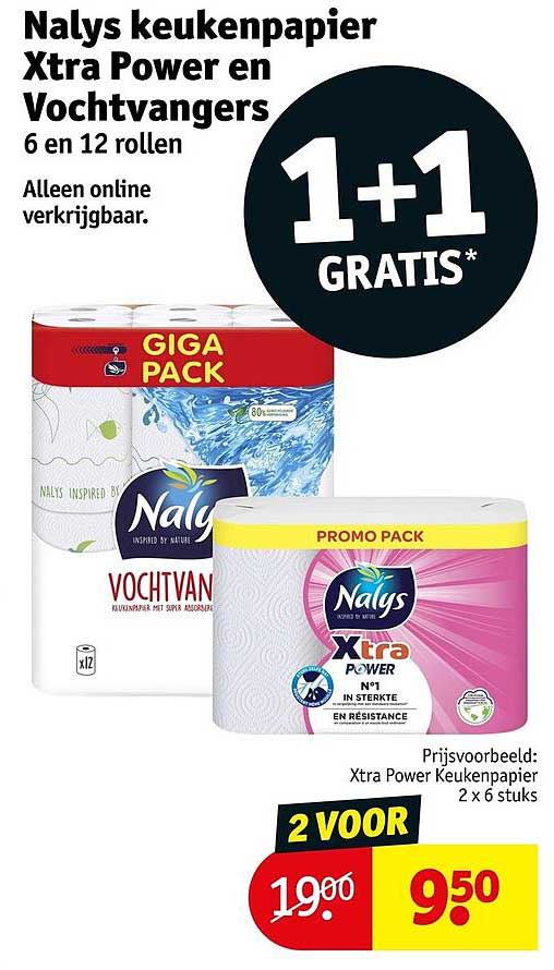 Naly’s keukenpapier Xtra Power en Vochtvangers 6 en 12 rollen 1+1 GRATIS*