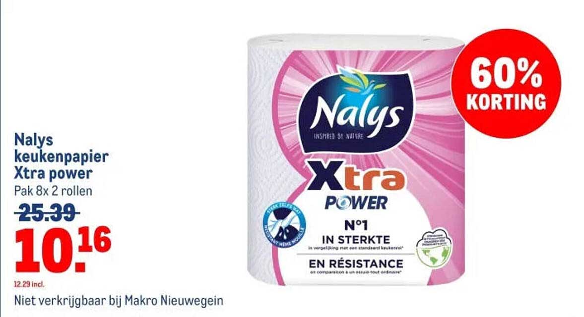 Nalys keukenpapier Xtra power Pak 8x 2 rollen 60% KORTING
