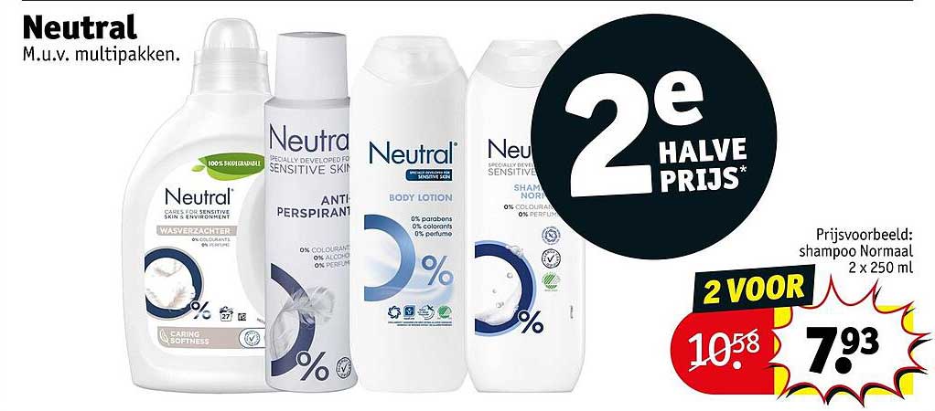 Neutral M.u.v. multipakken. 2e halve prijs