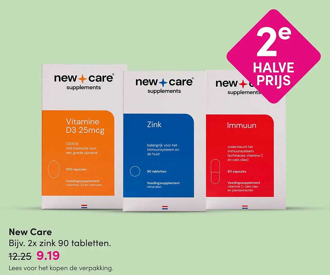 New Care Bijv. 2x zink 90 tabletten 2e halve prijs