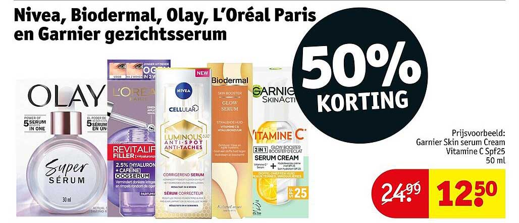 Nivea, Biodermal, Olay, L’Oréal Paris en Garnier gezichtsserum 50% KORTING