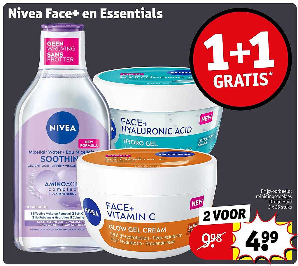 Nivea Face+ en Essentials 1+1 GRATIS