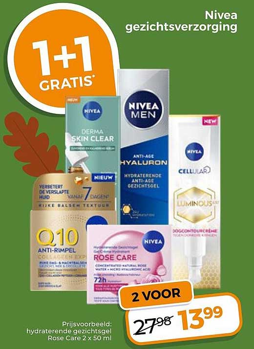 Nivea gezichtsverzorging 1+1 GRATIS