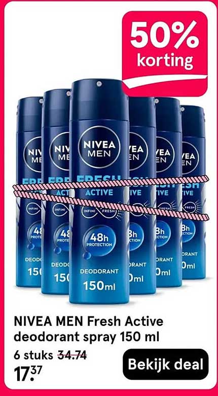 NIVEA MEN Fresh Active deodorant spray 150 ml 6 stuks 50% korting