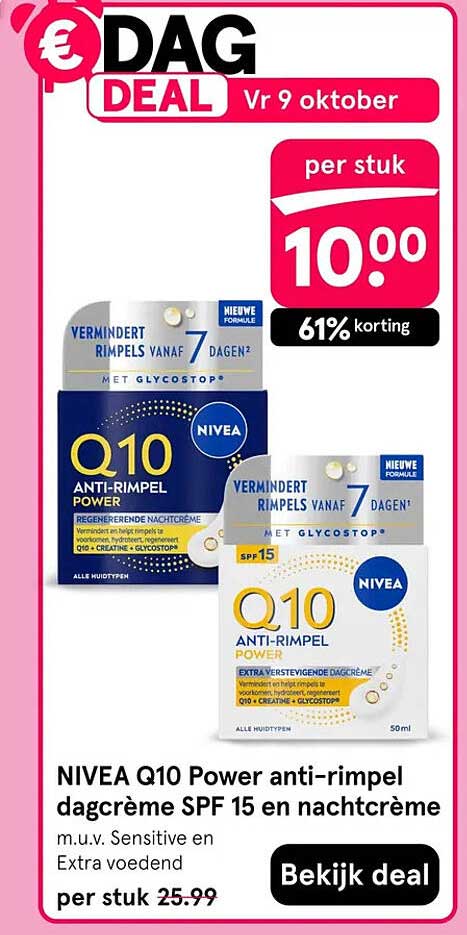 NIVEA Q10 Power anti-rimpel dagcreme SPF 15 en nachtcreme m.u.v. Sensitive en Extra voedend