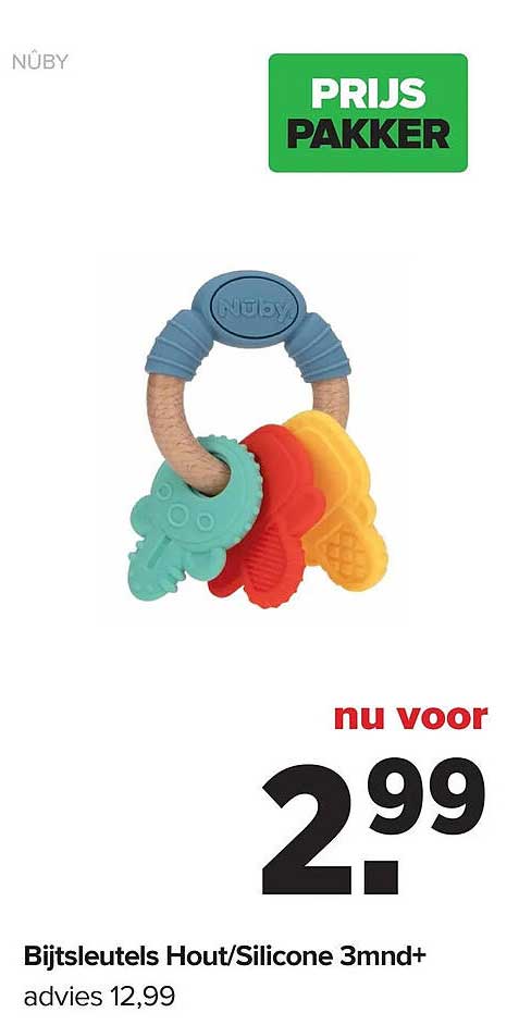 NUBY Bijtsleutels Hout/Silicone 3mnd+ PRIJSPAKKER