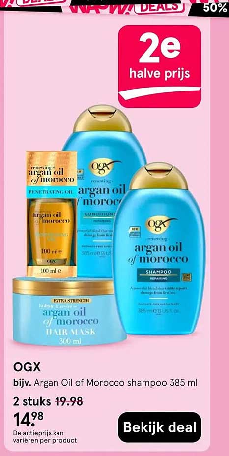 OGX bijv. Argan Oil of Morocco shampoo 385 ml 2e halve prijs