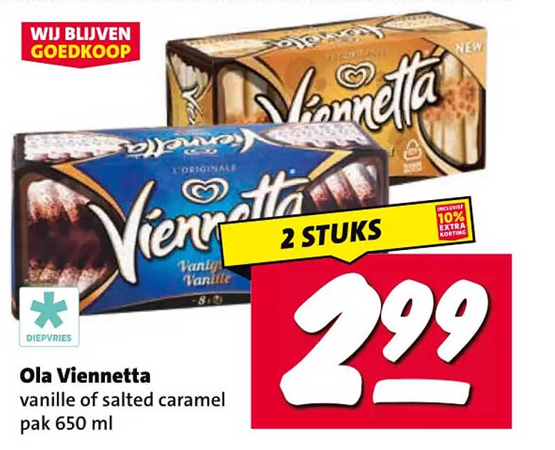 Ola Viennetta vanille of salted caramel pak 650 ml 2 STUKS