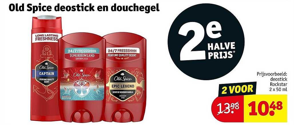 Old Spice deostick en douchegel 2e halve prijs