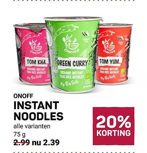 ONOFF INSTANT NOODLES alle varianten 75 g 20% KORTING