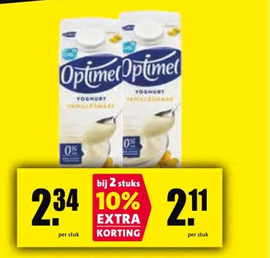 Optimel yoghurt vanille kwark 0% bij 2 stuks 10% extra korting