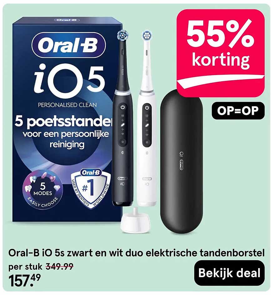 Oral-B iO 5s zwart en wit duo elektrische tandenborstel 55% korting OP=OP