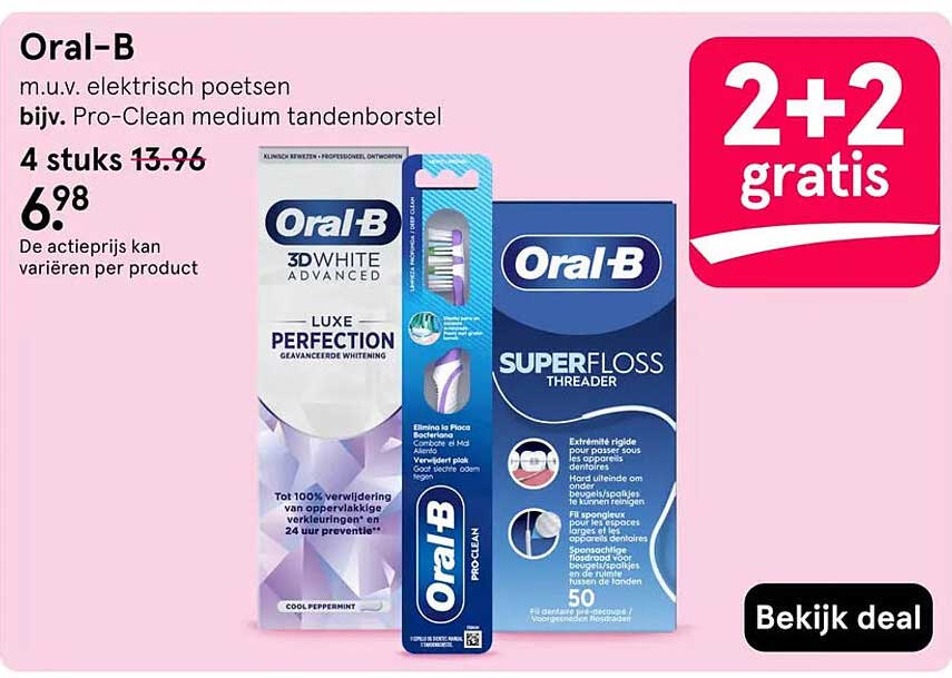 Oral-B m.u.v. elektrisch poetsen bijv. Pro-Clean medium tandenborstel 2+2 gratis
