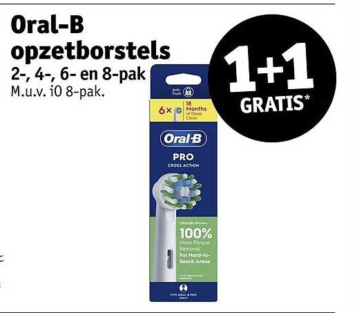 Oral-B opzetborstels 2-, 4-, 6- en 8-pak 1+1 GRATIS*