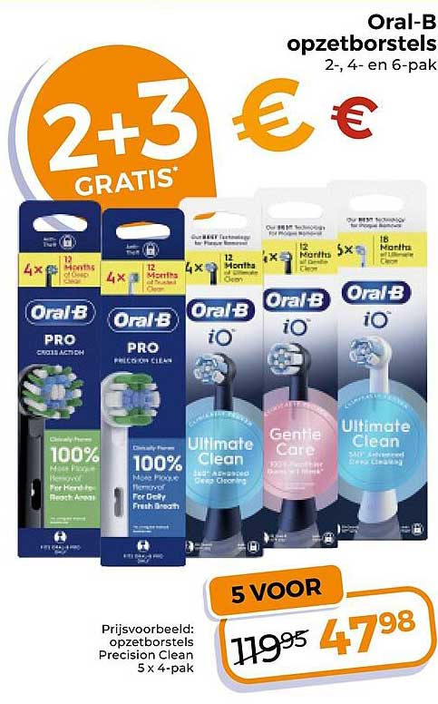Oral-B opzetborstels 2-, 4- en 6-pak 2+3 GRATIS