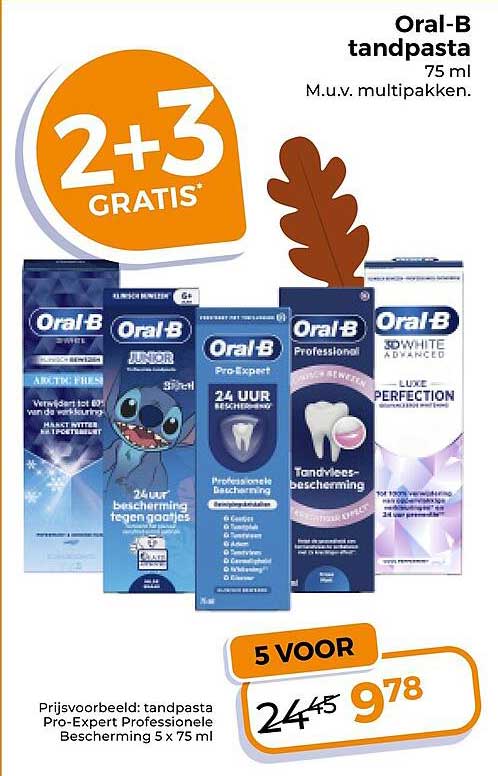 Oral-B tandpasta 75 ml 2+3 GRATIS*