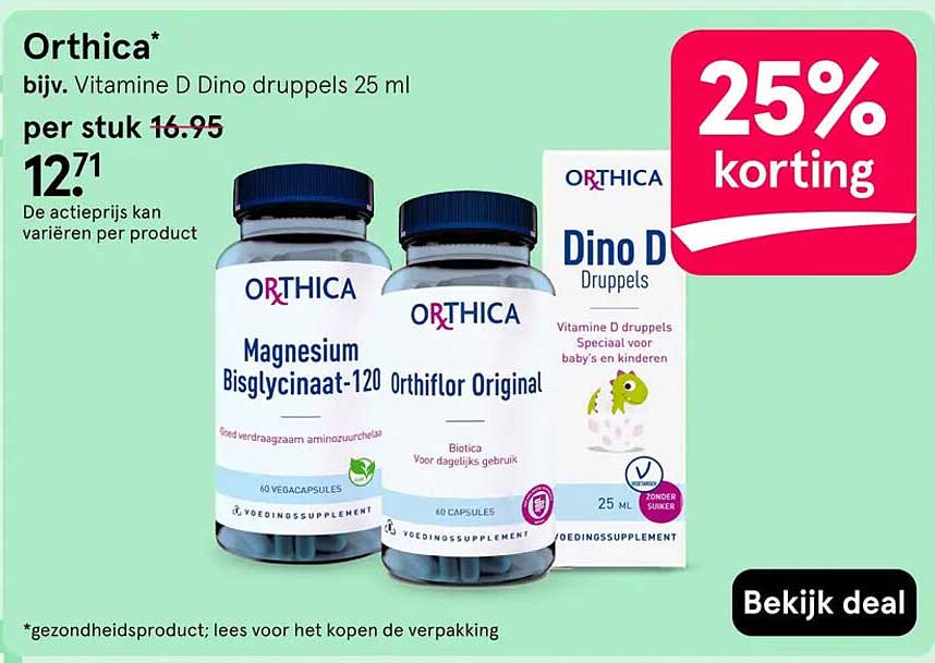 Orthica* bijv. Vitamine D Dino druppels 25 ml 25% korting