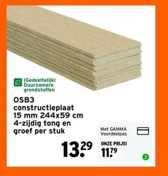 OSB3 constructieplaat 15 mm 244x59 cm 4-zijdig tong en groef per stuk
